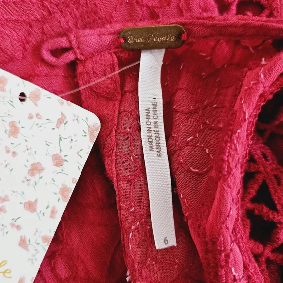 🆕️Free People Wherever You Go Crocheted Mini Dress Rose Red SZ Small - Picture 10 of 14